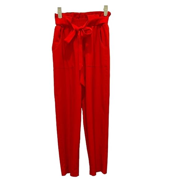 Women's Pants Casual Red Trouser Paper Bag Pants Elastic Waist SZ S - Picture 1 of 5